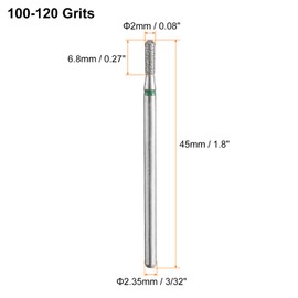 sourcing map 10pcs 100-120 Grits Diamond Grinding Bit 2mm Cylindrical Ball Head 2.35mm Shank 6.8mm Length Stone Sanding Drill Bits Rotary Tool for Ceramic Glass Nails Grinding Polishing