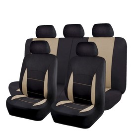 Flying Banner Car Seat Covers Set Beige Tan Front Seats Rear Bench Polyester car seat Protectors Easy installations Rear Bench Split Classic Man Lady Truck