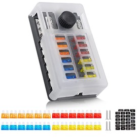 12 Way 12V Fuse Box 12Volt Blade Fuse Block Holder, 12 Circuit W/Negative Bus Waterproof Fuse Box with LED Indicator for 12V/24V Automotive Golf Cart Truck Car Boat Marine RV Van Vehicle