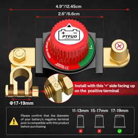 PTPUO Top Post Battery Disconnect Switch, Car Battery Disconnect Switch, 12V-48V Battery Cut/Shut Off kit for Car RV Boat Truck ATV, Suitable for Positive Terminal, Flexible Installation Options