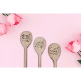Mother's Day Wooden Spoons Set, Decorative Kitchen Utensils with Engraved Messages, 3-Piece (Mothers Day Design)