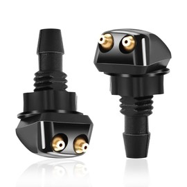 nodteem 2 PCS Car Front Windshield Spray Nozzle, 1.1" x 0.23" Dual Hole Adjustable Straight Column Washer Nozzle with Plastic Nut, Spray Evenly Wiper Accessories, Universal for Most Cars (Black)