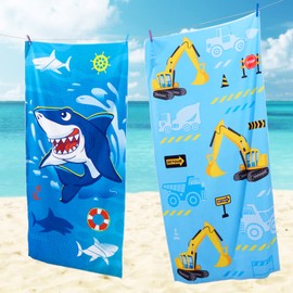 Truck Beach Towel for Children, 76 x 150 cm, Microfibre Dino Towels for Boys, Bath, Pool, Camping, Travel, Sand-Free, Quick-Drying, Ultra-Absorbent, Super Soft Beach Blanket, Bath Towel