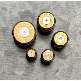 PAIR of Unique Gold Ion Plated 357 Magnum Bullet Plugs/Tunnels with O-Rings - Gauges 2g (6mm) thru 5/8" (16mm) - Style: 0g (8mm)