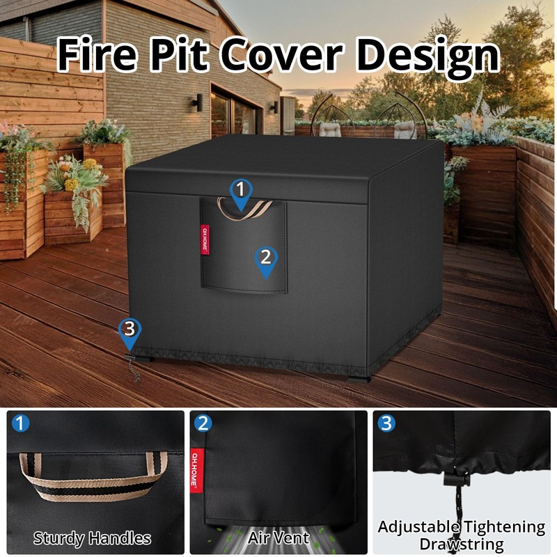 QH.HOME [2026 Upgraded 900D Fabric] Fire Pit Cover for Fire