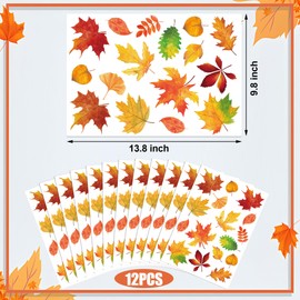 12 Sheets Fall Window Clings Fall Leaf Window Decals Thanksgiving Maple Leaf Windows Stickers Double-Sided Autumn Leaves Windows Decorations for Autumn Thanksgiving Harvest Home Office Glass Decor