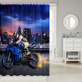 Loussiesd Motorcycle Shower Curtain Teenagers Cool Motorcycle Motorbike Driver Waterproof for Kids Boys Extreme Sports Theme Shower Curtain Textile Modern City Building 59x71 Inch
