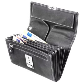 LEONARDO VERRELLI Waiter Wallet Leather Waiter's Wallet, Wallet, Women's Men's Wallet with or without Holster, Pocket with Chain and Large Coin Compartment, Black without pocket, Classic