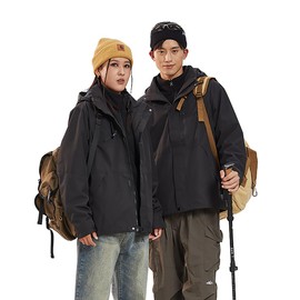 OHRAIN Women's Outdoor Windproof and Waterproof Jacket 3-in-1 Insulated Shells Raincoat Interchange Jacket with Hood Outdoor Hiking Black/XXL