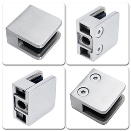 RYPRY Pack of 4 Flat Base Glass Clamps 4-10 mm No Drilling Required Stainless Steel 304 V2A - For Glass Railings, Walls & Pipes with Rubber Inserts (10 mm Glass Thickness)