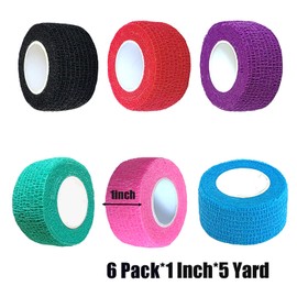 Baisunt 6 Pack 1 Inches Cohesive Bandage Self Adhesive Wrap Elastic Self Adherent Vet Wrap Breathable Self Stick Tape for Wrist, Ankle, Sports, Tatoo Wrap(5 Yards, Multi Colors)