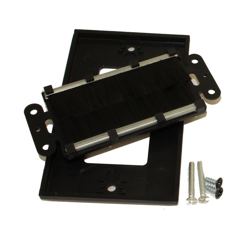 MyCableMart Wallplate: Single-Gang Decora with Brush Pass-thru, Black