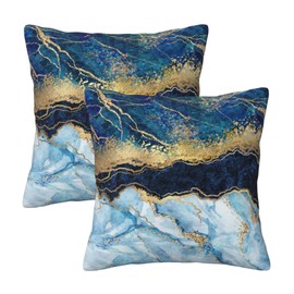 Navy Blue Gold Marble Teal Farmhouse Throw Pillow Covers 18x18 in Pillow Case Soft Pillowcase Cushion Covers Set of 2 for Sofa Bed Bedroom Car Chair Living Room Home Decorative