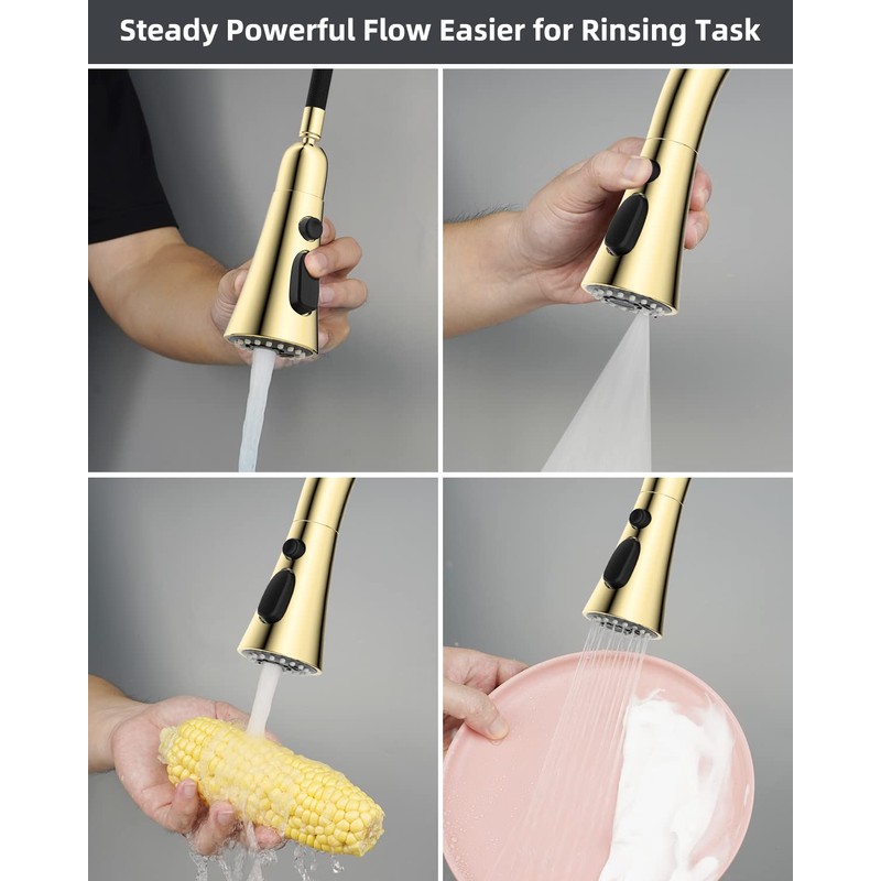 Hibbent 3-Function Pull Down Kitchen Faucet Head Replacement with 12