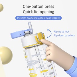 Evorie Tritan Kids Water Bottle for School with Straw, 13oz BPA Free Drinking Cup, Lightweight Leak Proof (Fish, with Straw)