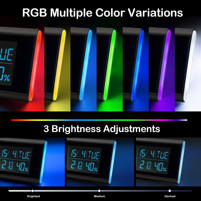 Seutgjie LED Digital Clock, Digital Desk Clock with RGB Light