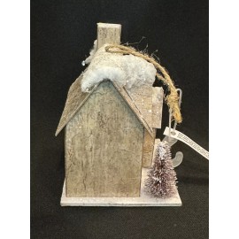 Holiday Time Light-Up LED Christmas Ornament Neutral Putz Style Paper House w/ Sisal Tree NEW