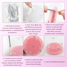 12 Holes Acrylic Tweezers Holder Rotatable and Non-slip, Durable Eyelash Makeup Grafting Tweezer Display Stand Extensions Organizer Training Rack Beauty Tools (Pink)