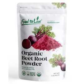 Food to Live Organic Beet Root Powder, 1 Pounds — Non-GMO, Raw, Kosher, 100% Pure, Vegan Superfood, Bulk, Rich in Iron and Fiber, Great for Juices, Drinks, and Smoothies