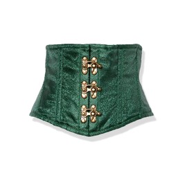 Top Drawer Dark Green Brocade Steel Boned Mini Cincher w/Clasps (Medium)