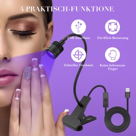 Mini UV Lamp for Nails, 5W UV Lamp for Gel Nails, Small UV Lamp for Nails, USB Powered, Flexible Arm and 360° Rotation Function - Ideal for Professional and Home Use, UV Lamp Resin