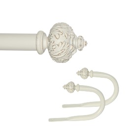eTeckram 1" Curtain Rod with Albert Finials - 84" to 120", Weathered White