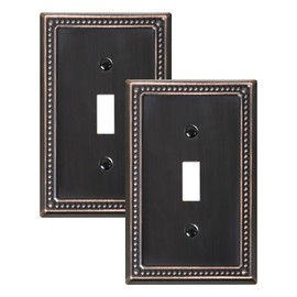 TREEWELL 2-Pack Single Toggle Light Switch Cover Plate, Pearls Decorative Switch Plate Covers, Aged Bronze 1 Gang Metal Wall Plate, Corrosion Resistant