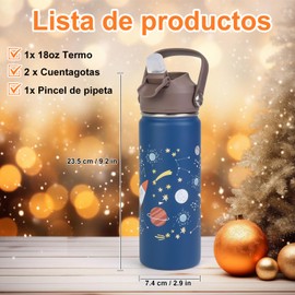 CHARMDOMI Termos para Agua Niños,Botella de Agua 18 oz,Thermos Kids Rosa/Azul/Amarillo/Verde,Acero Inoxidable Doble Capa con Popote,Termo y Botellas Frio y Caliente (Azul)