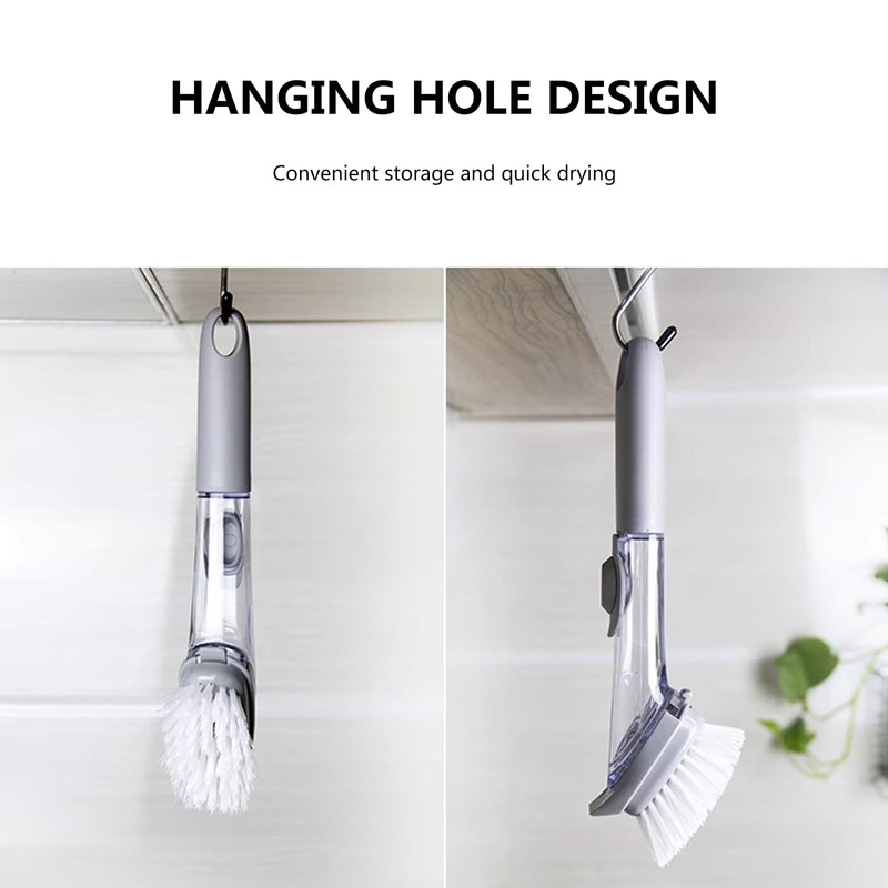 Soap Gray Dispensing Dish Brush With Buckle Sponge，Non-Scratch Kitchen Scrubber