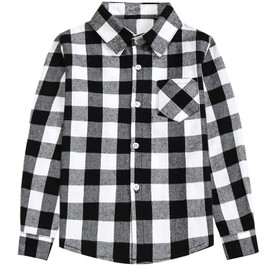 SANGTREE Family Matching Flannel Shirts Girls Flannel Shirts Long Sleeve Button Down Plaid Shirts Black White, 10-11 Years = Tag 170