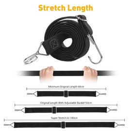 Bungee Cords with Hooks 4PCS Adjustable Bungee Straps with Metal Buckle 1M Extra Long Flat Elastic Straps Large Heavy Duty Bungee Straps with Hooks for Motorcycle Camping Car Luggage
