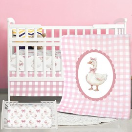 3 Pcs Bear Crib Bedding Set Nursery,Pink,Silly Goose