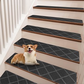 15-Pack Stair Treads Non Slip 30" x 8", Stair Treads for Wooden Steps Indoor, Carpet Stair Treads with Reusable Adhesive,Carpet Stair Treads for Kids Elders and Pets (Grey)