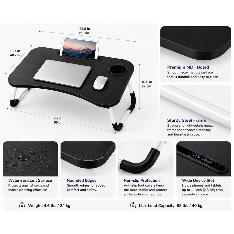Portable Folding Laptop Desk Bed Tray Table with Foldable Legs