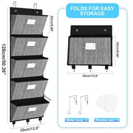 homyfort Over the Door File Organizer, Hanging File Folders Wall Organizer with 5 Large Pocket for Papers, Charts, Mails, Magazine, Office (Black)
