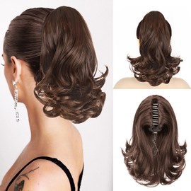 VCAY Ponytail Extension, 12 Inch Claw Clip in Hair Extensions, Hold Securely, Tangle-Free,Wavy Natural Looking Synthetic Pony Tails Extension for Daily Use (Medium Brown, 12 Inch)