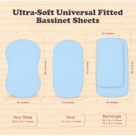 Baby Bassinet Sheet Set for Boy and Girl, 3 Pack, Universal Fitted for Oval, Hourglass & Rectangle Bassinet Mattress, Fitted Sheets Size 32 x 16 x 4 Inches