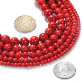 Natural Stone Beads 6mm Red Turquoise Gemstone Round Loose Beads Crystal Energy Stone Healing Power for Jewelry Making DIY,1 Strand 15"