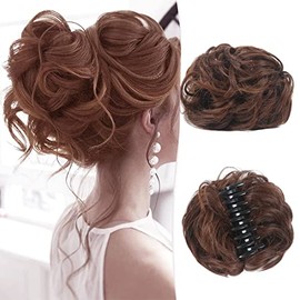 Claw Clip In Hair Bun Messy Bun Hair Piece Hair Bun Extensions Wavy Tousled Updo Hair Buns Claw Clip Ponytail Hairpieces Hair for Women (Light Brown)