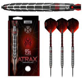 Atrax 95% Tungsten Darts | Darts Set with Steel Tip | 21g, 22g, 23g, 24g, 25g & 26g | Includes Carbon ST Shafts and 100 Micron Atrax Red Flights (25g)