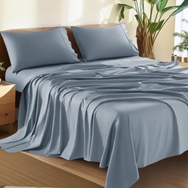 Shilucheng 100% Cotton King Size Sheets Set - 1500 Thread Count，Luxury Egyptian Cotton Bed Sheets，5-Star Hotel Quality Sheets, Breathable & Cooling, 16 Inch Deep Pocket - 4 Piece (French Blue)