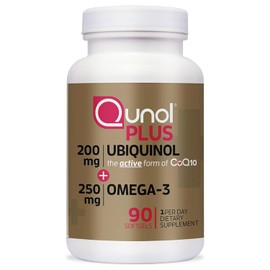 Qunol Plus Ubiquinol Coq10 200mg con Omega 3 250mg | Antioxidante Extra Fuerte | 90 cápsulas