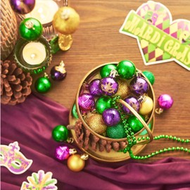 Valery Madelyn 25Pcs 1.18 Inches Mini Mardi Gras Tree Decorations Gift Pack Craft Painted Mask Ornaments, Purple Green Gold Shatterproof Hanging New Orleans Masquerade Carnival Decor