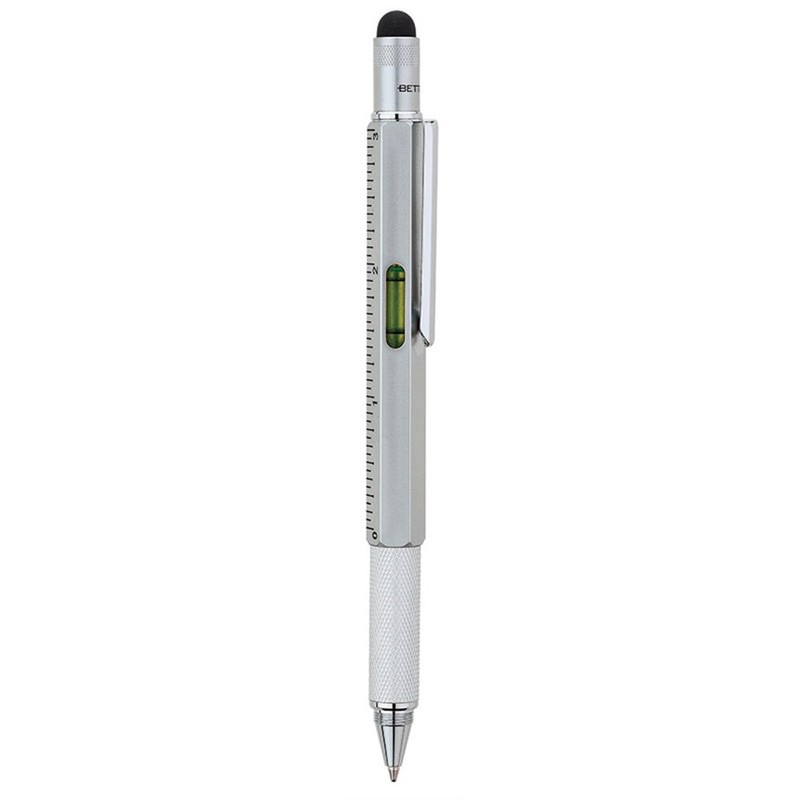 Twist-action Metal 5-in1 Ballpoint Pen and Stylus with 3" Ruler,