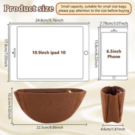 WADORN Small Purse Organizer Insert, 22x10cm Small Felt Shoulder Bags Insert Small Storage Arc Shape Underarm Bag Organizer Insert Bag Insert Shaper with Zipper for Extra Small Loop Hobo Bag, Brown