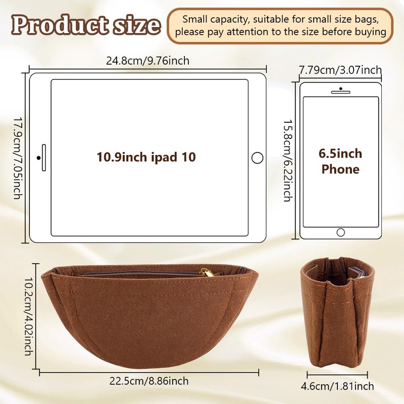 WADORN Small Purse Organizer Insert, 22x10cm Small Felt Shoulder Bags