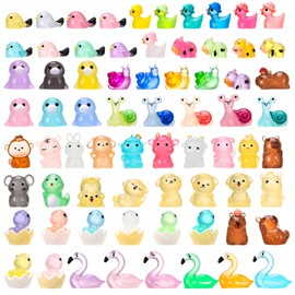 GGSTDDUP 72pcs Luminous Mini Resin Animals, Glow in The Dark Mini Ducks, Flamingo, Dog, Dinosaur, Snail, Cow, Bird, Capybara, Seal, and Chinese Zodiac Resin Animals