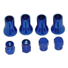 V-PRO Set 4 Kits TR 413C Chrome Blue Color Snap-In Tire Valve Stems Short Black Rubber