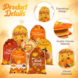 24 Pcs Thanksgiving Gift Bags with Drawstring Canvas Party Favor Bags Thanksgiving Candy Goodies Bag Autumn Treat Bags Small Pouches for Thanksgiving Party Birthday Supplies (4 x 6 Inch)
