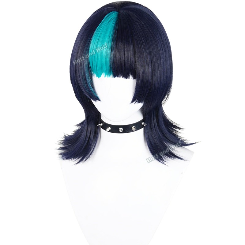 Blue Black and Peacock Blue Anime Cosplay Wig with Bangs